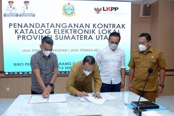  Permudah Administrasi dan Verifikasi Perusahaan Penyedia Jasa, Pemprov Sumut Gelar Penandatanganan Kontrak Katalog Elektronik Lokal